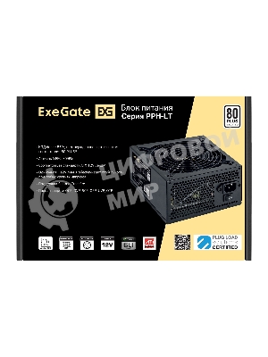 Блок питания 750W ExeGate 80 PLUS 750PPH-LT-S (ATX, APFC, SC, КПД 82% (80 PLUS), 12cm fan, 24pin, 2x(4+4)pin, 4xPCI-E, 8xSATA, 4xIDE, кабель 220V 1,8м с защитой от выдергивания, black, Color Box)