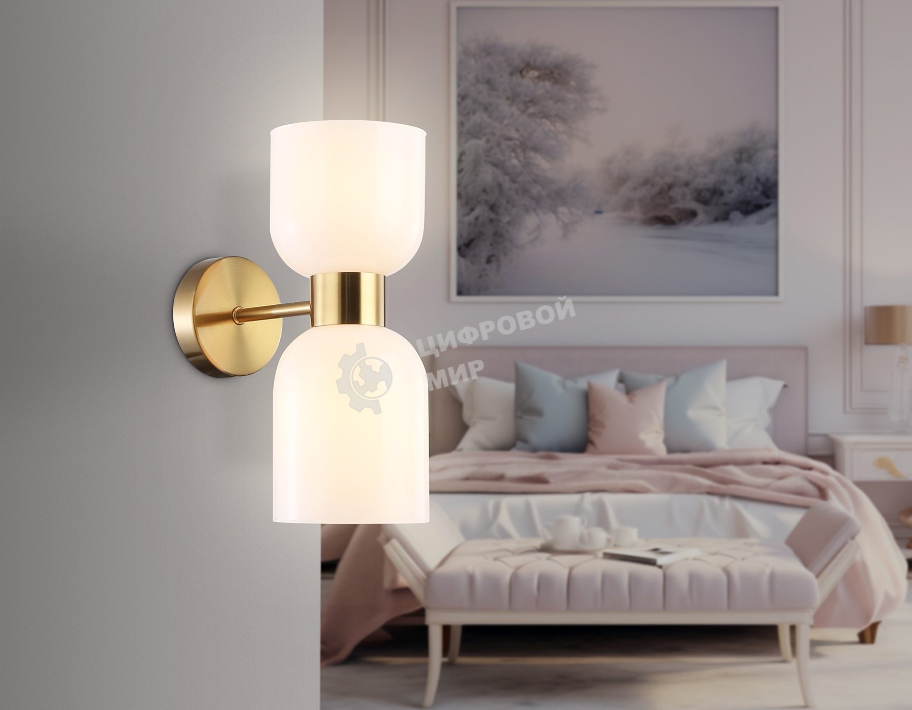 Настенный светильник Ambrella light LH56097/2 BS/FR латунь/белый матовый E14*2 max 40W 215*120*300