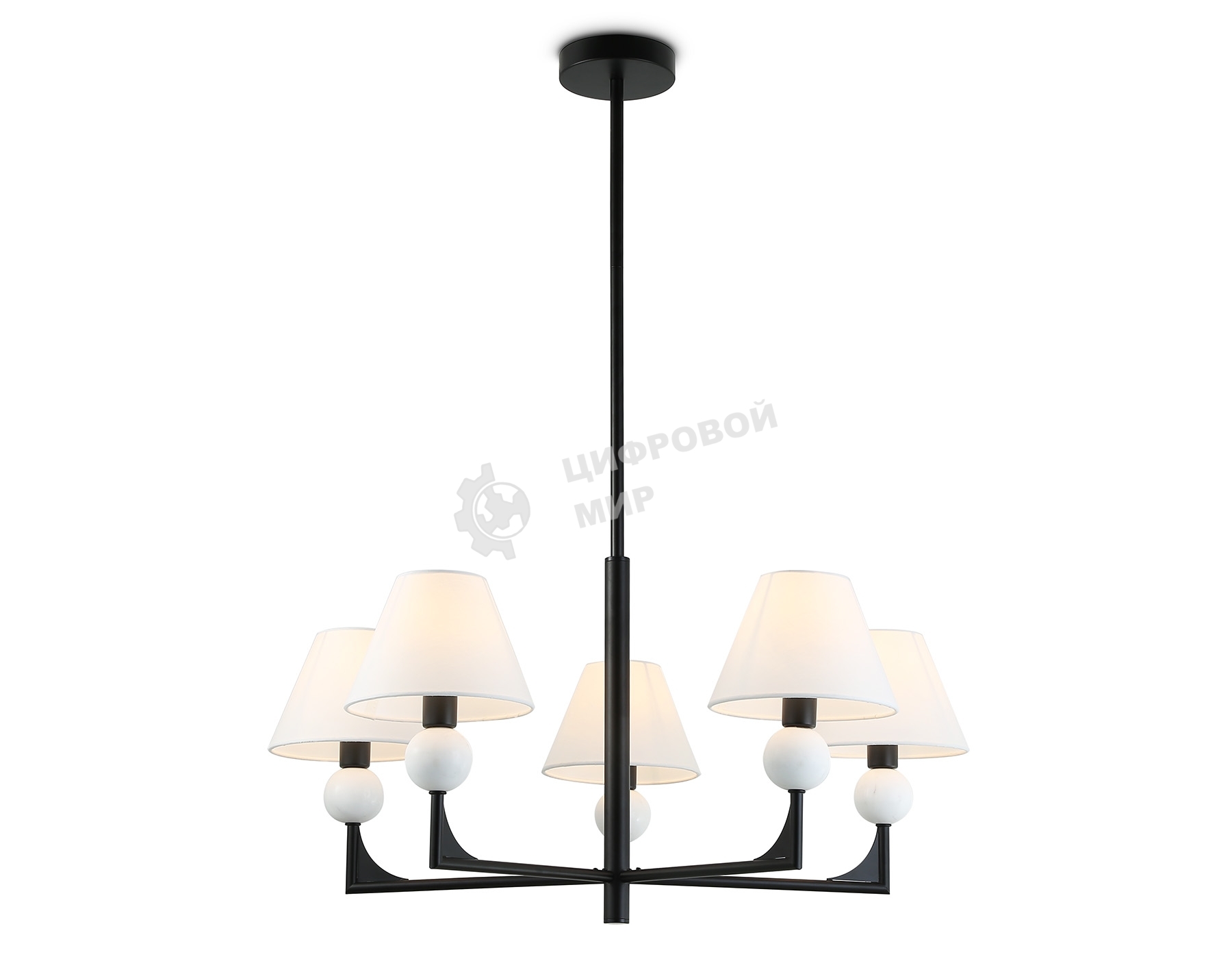 Люстра Ambrella light LH75153/5 BK/FR черный/белый матовый E14*5 max 40W D730*580