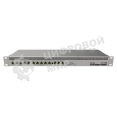 Маршрутизатор MikroTik RouterBOARD 1100Dx4 with Annapurna Alpine AL21400 Cortex A15 CPU (4-cores, 1.4GHz per core), 1Gb RAM, 13xGbit LAN, 60Gb M.2 drive, RouterOS L6, 1U rackmount case, Dual PSU