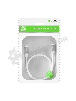 Кабель GCR 1.0m TypeC/TypeC POWER DELIVERY, быстрая зарядка, белый, AL корпус серебро, белый ПВХ, 28/22 AWG, GCR-52362