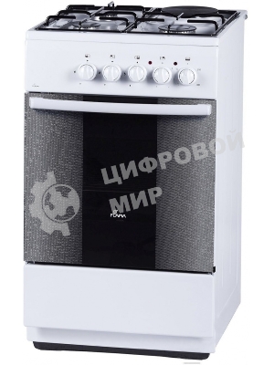 Плита комбинированная Flama RK 23-105 W белый, конфорок 4 шт, духовка 50 л, 50 см x 85 см x 60 см