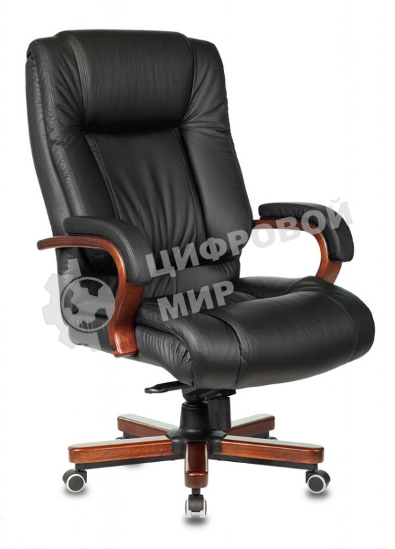 Кресло руководителя Бюрократ T-9925WALNUT/BLACK черный, кожа, крестовина дерево