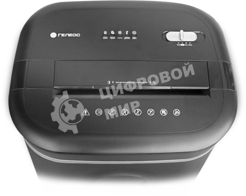 Шредер ГЕЛЕОС УМ28-5, DIN P-5 (5 ур-нь секр.), 28 литров, фрагмент 1,9х12мм, 13-14 лист (70г/м2), CD/пл.карты/скрепки/скобы,