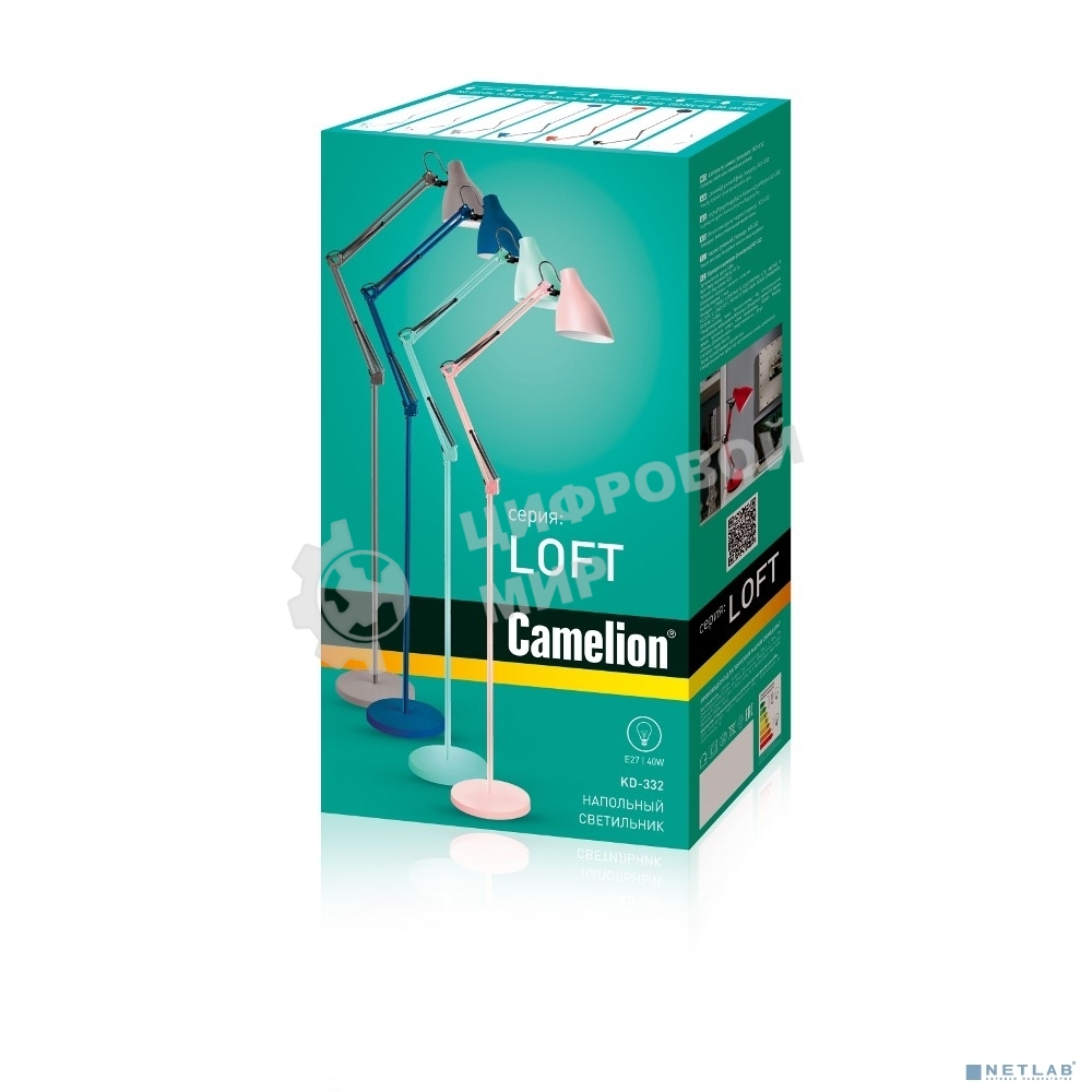 Светильник напольный, торшер, Camelion KD-332 C01 белый (230V, 40W, E27)