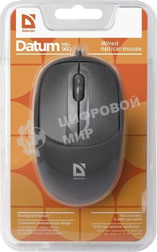 Мышь проводная Defender Datum MS-980 черный, 1000 dpi, USB, кнопки - 3