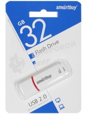 Флешка USB SmartBuy Crown white (SB32GbCRW-W), 32Gb, USB 2.0, R/W 15/5, белый/красный
