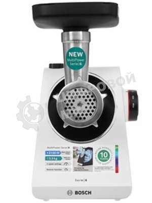 Мясорубка электрическая Bosch MFWS609W белый/черный, 2100 Вт, 3.5 кг/мин, реверс, насадки - 4