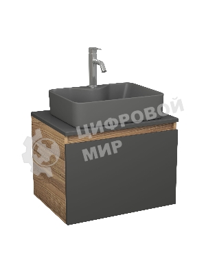 Комплект: тумба Bau Dream Blackwood графит 60, 1 ящик, раковина BAU Cerama 48х37, темно-серая, смеситель Hotel Dream, нерж сталь