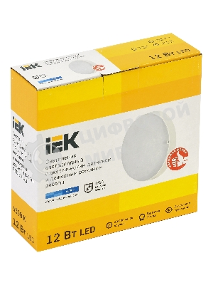 Светильник IEK LED ДПО 2014Д 12Вт IP54 6500К деж круг с АД