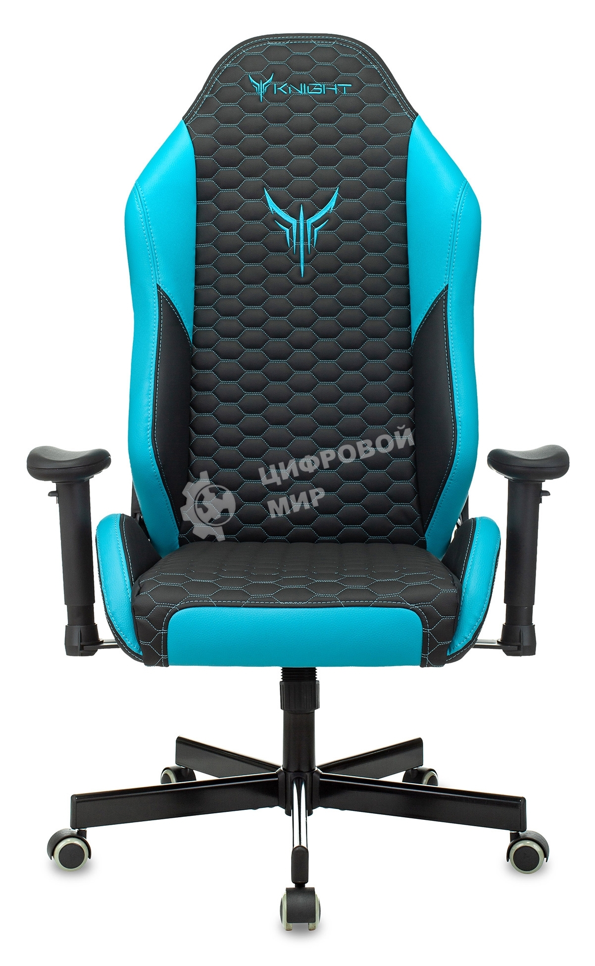 Кресло игровое Knight Neon черный/голубой соты эко.кожа с подголов. крестовина металл