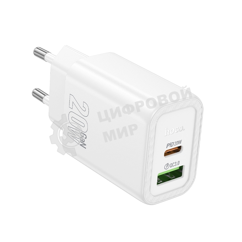 Зарядное устройство Hoco 20Вт, 3А, QC3.0/PD, 1xUSB, 1xType-C, N61, белый, коробка