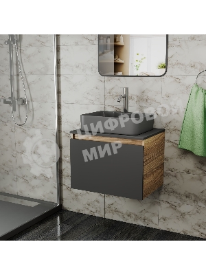 Комплект: тумба Bau Dream Blackwood графит 60, 1 ящик, раковина BAU Cerama 48х37, темно-серая, смеситель Hotel Dream, нерж сталь