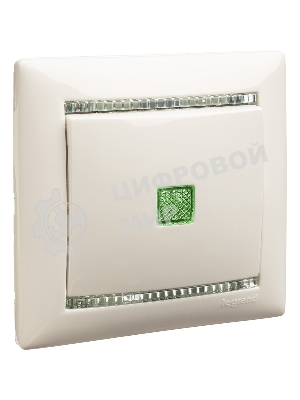 Механизм выключателя 1-кл. СП Valena 10А IP31 с зел. инд. бел. Legrand 774410