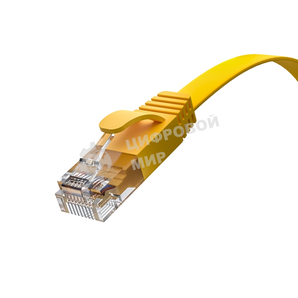Патч-корд GCR PROF плоский прямой 2.0m, UTP медь cat.6, желтый, 30 AWG, ethernet high speed 10 Гбит/с, RJ45, T568B, GCR-52827
