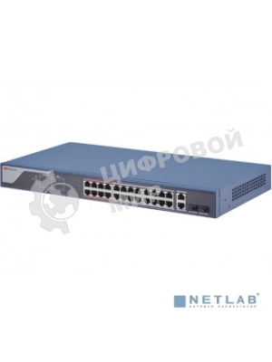 Коммутатор HiWatch SWT-1326P, 24×100 Мбит/с PoE + 2×1 Гбит/с Combo (RJ45/SFP), управляемый