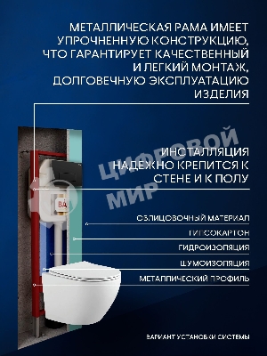 Комплект BAU 6 в 1: рамная инсталляция BAU NEO 45, унитаз подвесной Rio Luxe 52*35, сиденье микролифт, кнопка смыва BAU Hotel для инсталляции, черный матовый