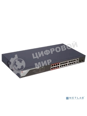 Коммутатор HiWatch SWT-1326P, 24×100 Мбит/с PoE + 2×1 Гбит/с Combo (RJ45/SFP), управляемый