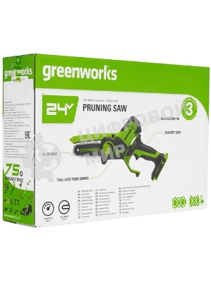 Цепная мини пила GreenWorks G24MCS10K2 аккумуляторная, 24v, 10 см, c АКБ 2АЧ и ЗУ (2008207UA)