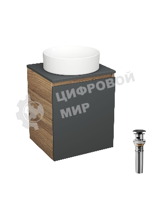 Тумба Bau Dream Blackwood 50 графит, раковина BAU Dream круглая D41, выпуск клик клак, черный