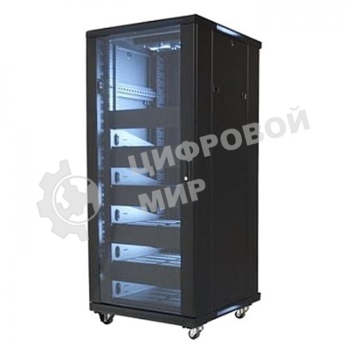 Телекоммуникационный шкаф Wize W27UR (Рэковая стойка)19”, высота 27U, габариты 1388х600х610 мм, вентиляция, колесики, макс. вес нагрузки 798 кг, сталь, черный