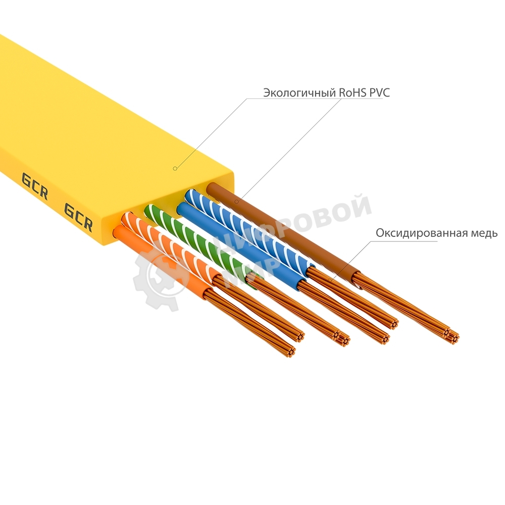 Патч-корд GCR PROF плоский прямой 2.0m, UTP медь cat.6, желтый, 30 AWG, ethernet high speed 10 Гбит/с, RJ45, T568B, GCR-52827