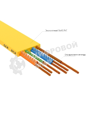 Патч-корд GCR PROF плоский прямой 2.0m, UTP медь cat.6, желтый, 30 AWG, ethernet high speed 10 Гбит/с, RJ45, T568B, GCR-52827