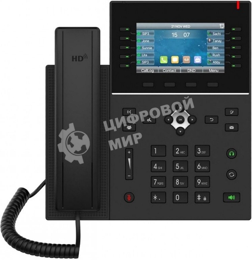 Fanvil IP телефон, 20 линий SIP, 2х10/100/1000, осн. цветной дисплей 480x272, записная нкига на 2000, IPv6. 60 клавиш быстрого набора, POE