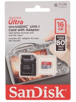 Флеш карта Sandisk Ultra microSDHC 16Gb 80Mb/s Class 10