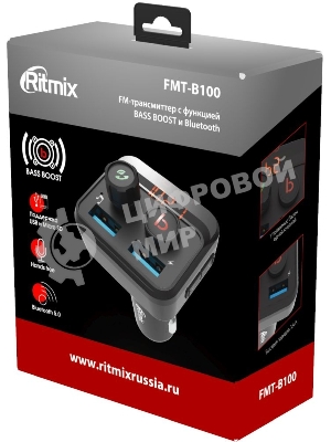 Автомобильный FM-модулятор Ritmix FMT-B100 черный BT USB (80000554)