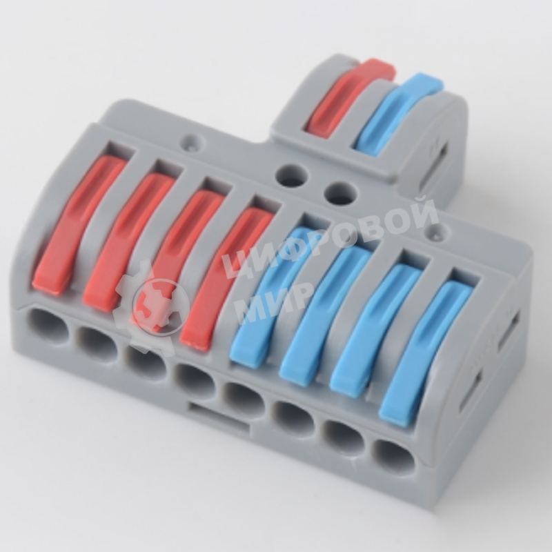 Клемма Rexant СМК 2х4 проходная разветвительная 2 полюса, с монтажной площадкой (1 ввод, 4 вывода на полюс) (блистер 5 шт/уп)