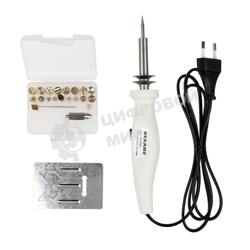 Выжигатель Rexant (набор паяльник-выжигатель), 22 насадки, подставка, 230 В, 20/50 Вт