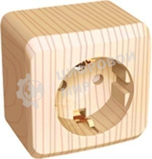 Розетка 1-м ОП Этюд Дача 16А защ. шторки с заземл. сосна SchE PA16-004D