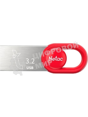 Флешка USB Netac UM2 (NT03UM2N-128G-32RE), 128Gb, USB 3.0, R/W 130/50, серебристый/красный