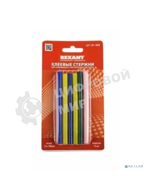 Клеевые стержни Rexant, Ø7 мм, 100 мм, цветные, 12 шт., блистер
