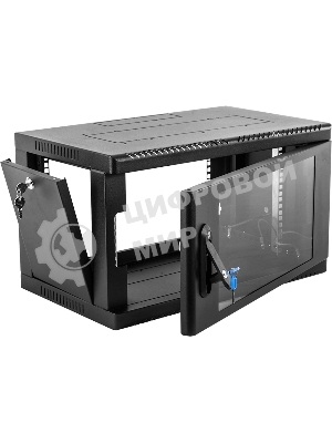 Шкаф коммутационный ЦМО (ШРН-6.650-9005) настенный 6U 600x650мм пер.дв.стекл 200кг черный 600мм 180град.