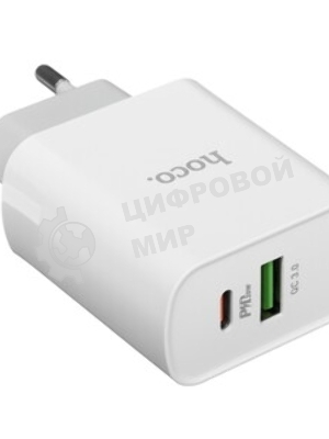 Сетевое зарядное устройство HOCO C80A Rapido 1xUSB + 1xUSB-C, 3.1A, 20W, белый
