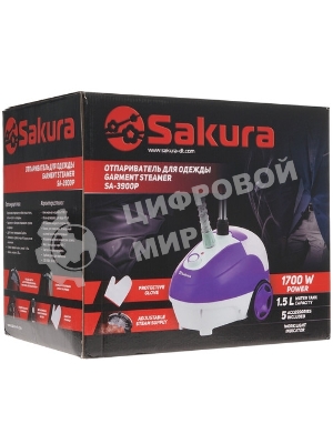 Отпариватель Sakura SA-3900P белый/фиолетовый, 1700 Вт, 30 г/мин, 1500 мл