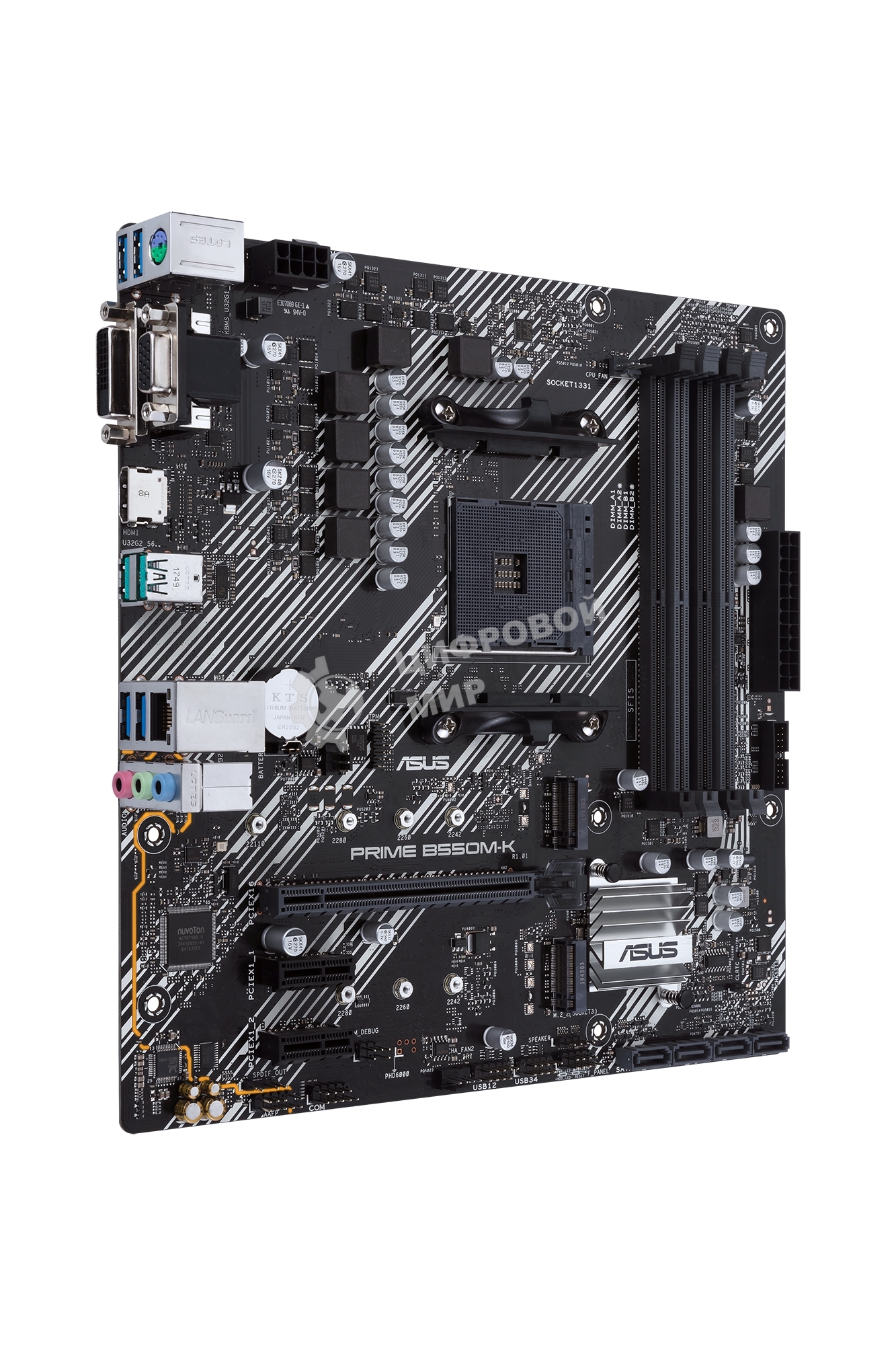 Материнская плата ASUS PRIME B550M-K, AM4, AMD B550, 4xDDR4, 4xSATA, 2xM.2, 1xPCIe 4.0 x16, 2xPCIe x1, 1xDVI-D, 1xHDMI, 1xVGA, 1x 1Gb LAN, 4xUSB 3.2 Gen 1, 2xUSB 3.2 Gen 2, 3x3.5 мм, 7.1, mATX