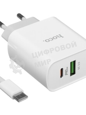 Сетевое зарядное устройство HOCO C80A Rapido 1xUSB + 1xUSB-C, 3.1A, 20W, белый