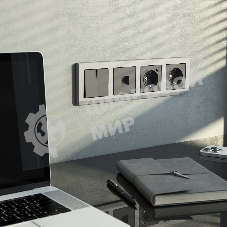 Розетка с заземлением, шторками и USB тип A+C (графит матовый)