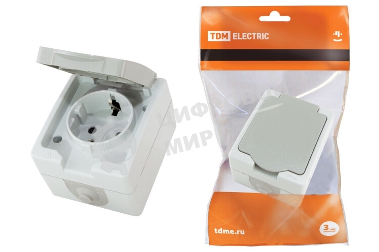 Розетка TDM SQ1803-0007  2П+З открытой установки IP54 16А ''вуокса''