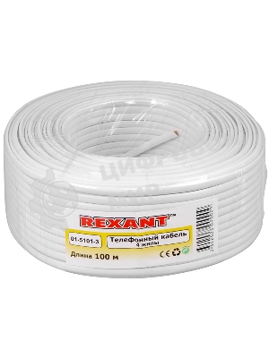 Кабель Rexant Кабель телефонный 4 жилы 100м CCA белый (ШТЛП-4)