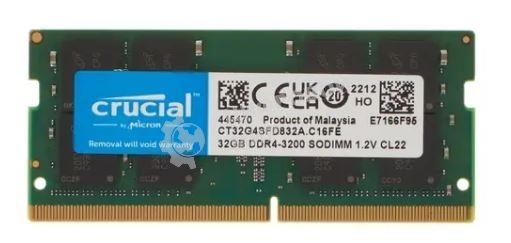 Оперативная память Crucial Premier, DDR4, 32GB (1x32GB), 3200 MHz, CL22, SO-DIMM