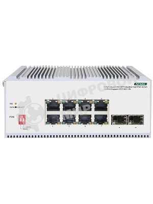 Коммутатор Unmanaged Industrial Switch 8x1000Base-T PoE, 2x1000Base-X SFP, PoE Budget 185W, Surge 4KV, -40 to 75°C