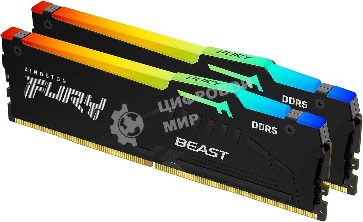 Оперативная память Kingston Fury Beast, DDR5, 16Gb (2x8Gb), 5600MHz, CL36, DIMM, с радиаторами, RGb, черный