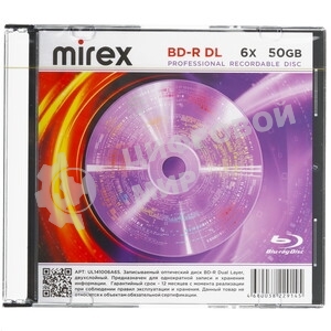 Диск BD-R Mirex 50 Gb, 6x, Slim Case (1), DL (1/50)