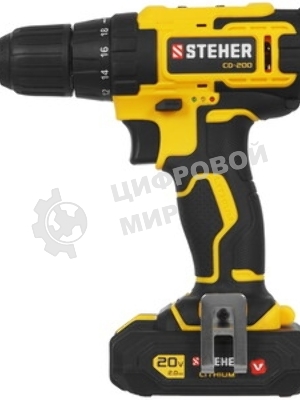 Дрель-шуруповерт STEHER CD-200-1, 20 В, 2 Ач, 45 Нм, бесщеточный