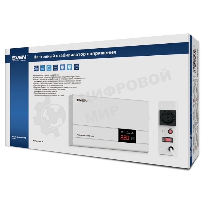 Сетевой фильтр SVEN (Стабилизатор напряжения) AVR SLIM-500 LCD