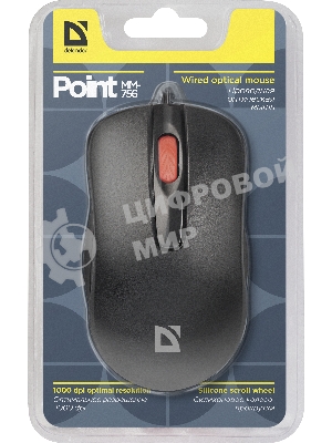 Мышь проводная Defender Point MM-756 черный, 1000 dpi, USB, кнопки - 3